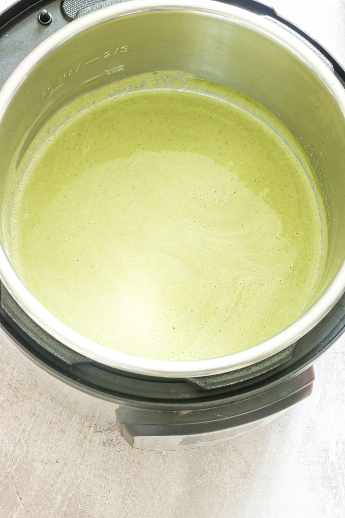 Cooked Creamy Instant Pot Spinach Soup in the pressure cooker