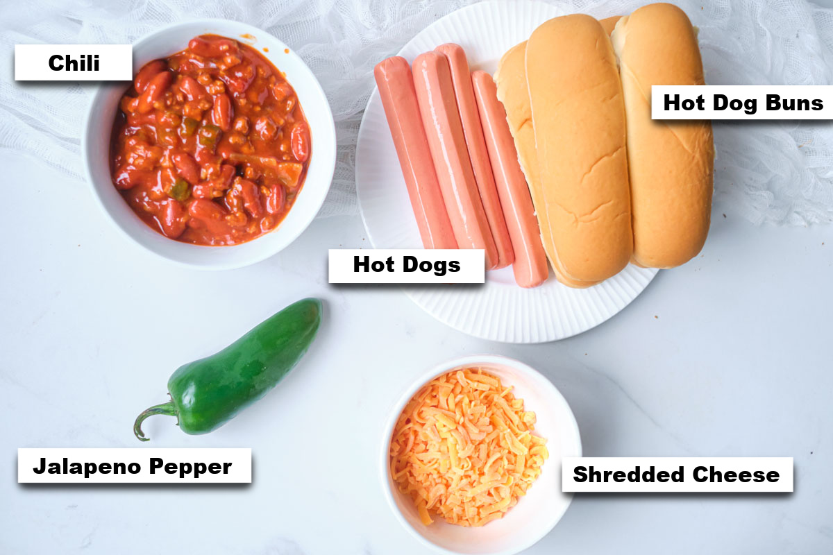the ingredients needed for making chili cheese dogs in air fryer