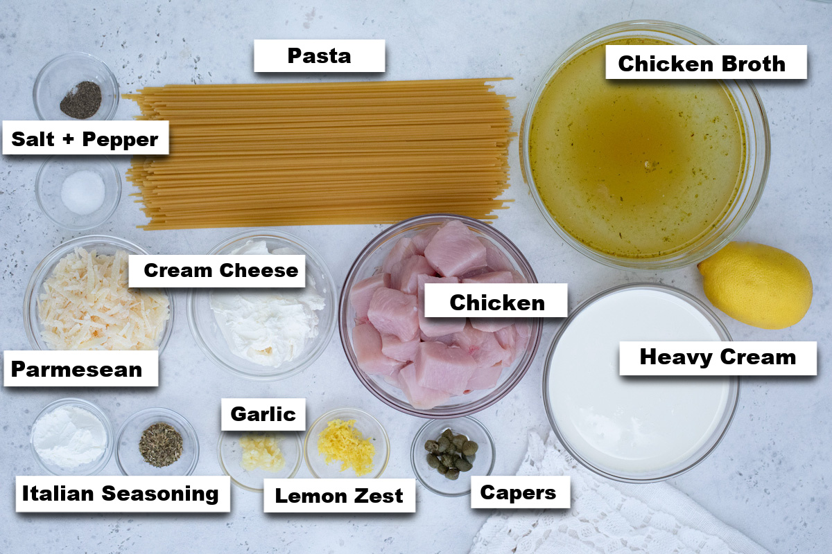 the ingredients needed for making Instant Pot Chicken Alfredo