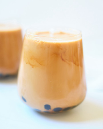 the finished iced boba coffee ready to be served