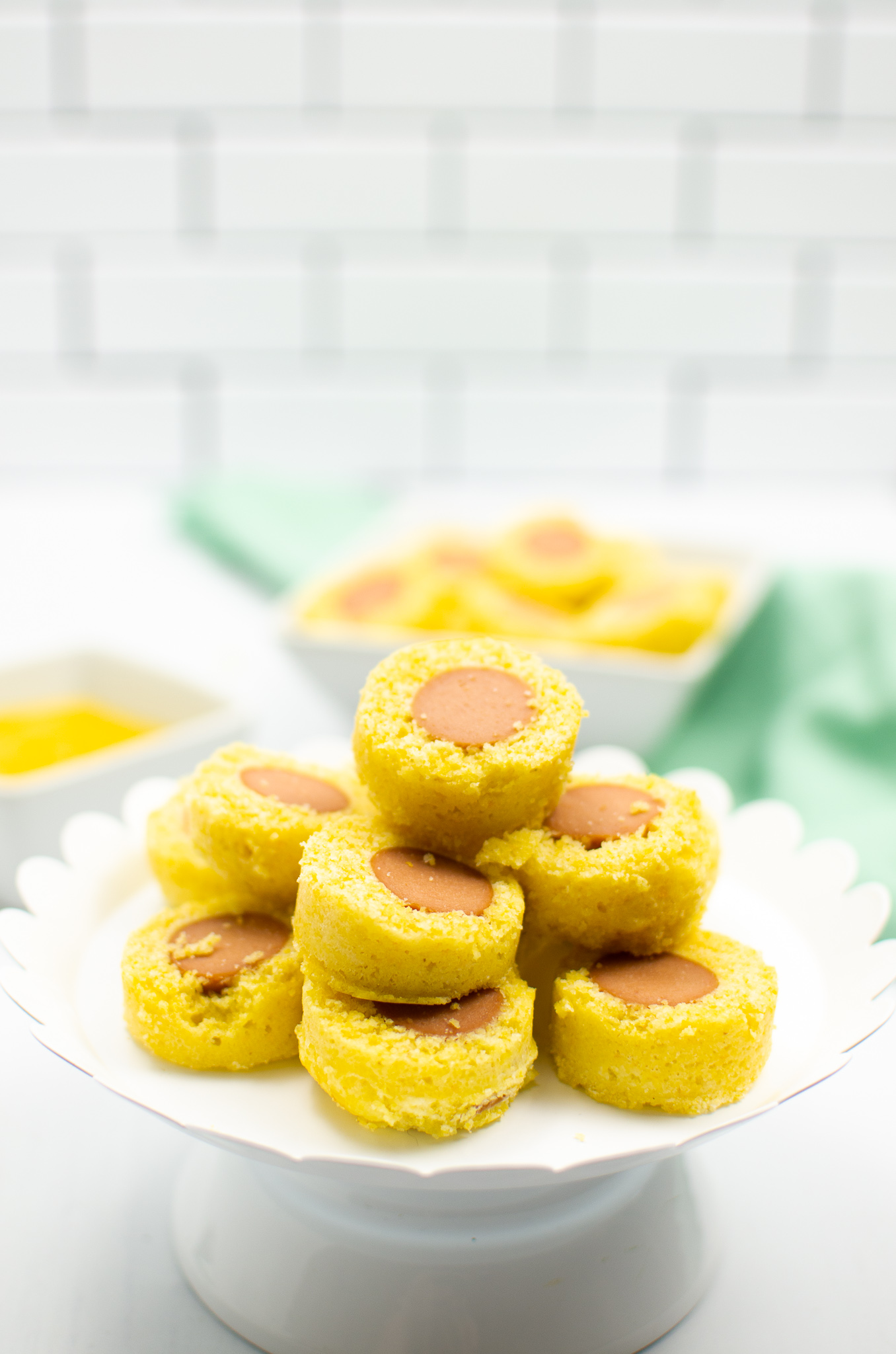 the completed instant pot corn dog bites ready to serve