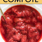 Overhead view of a bowl of strawberry compote