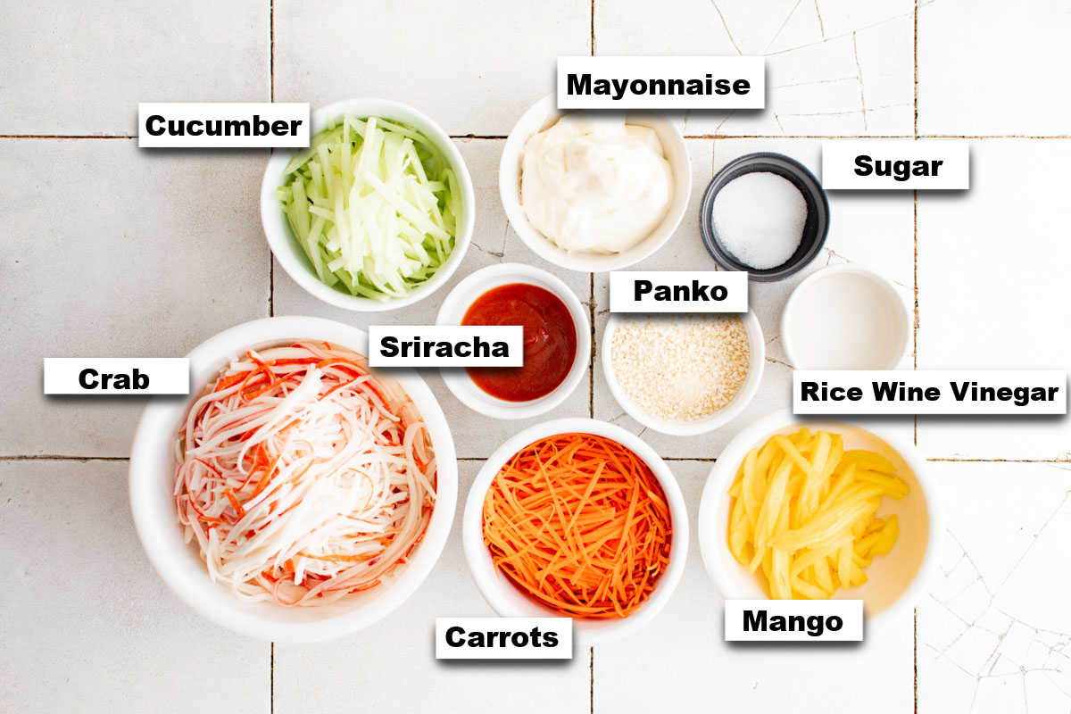the ingredients needed for making kani salad