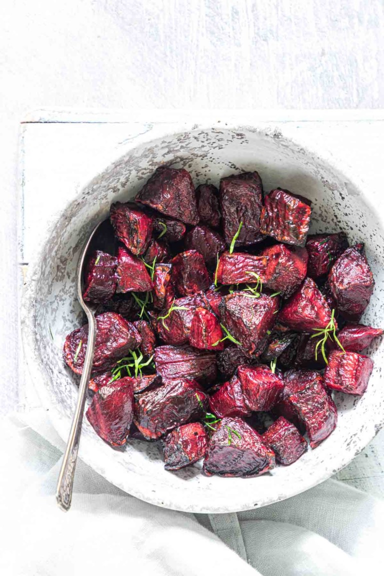 the completed roasted beet recipe ready to serve