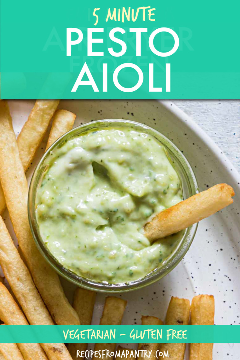 a bowl of pesto aioli with fries on the side