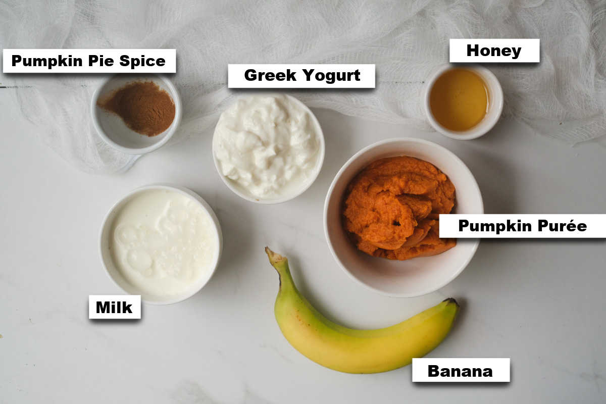 the ingredients needed for making pumpkin smoothie