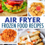 A COLLAGE OF IMAGES OF FROZEN FOODS THAT CAN BE COOKED IN THE AIR FRYER