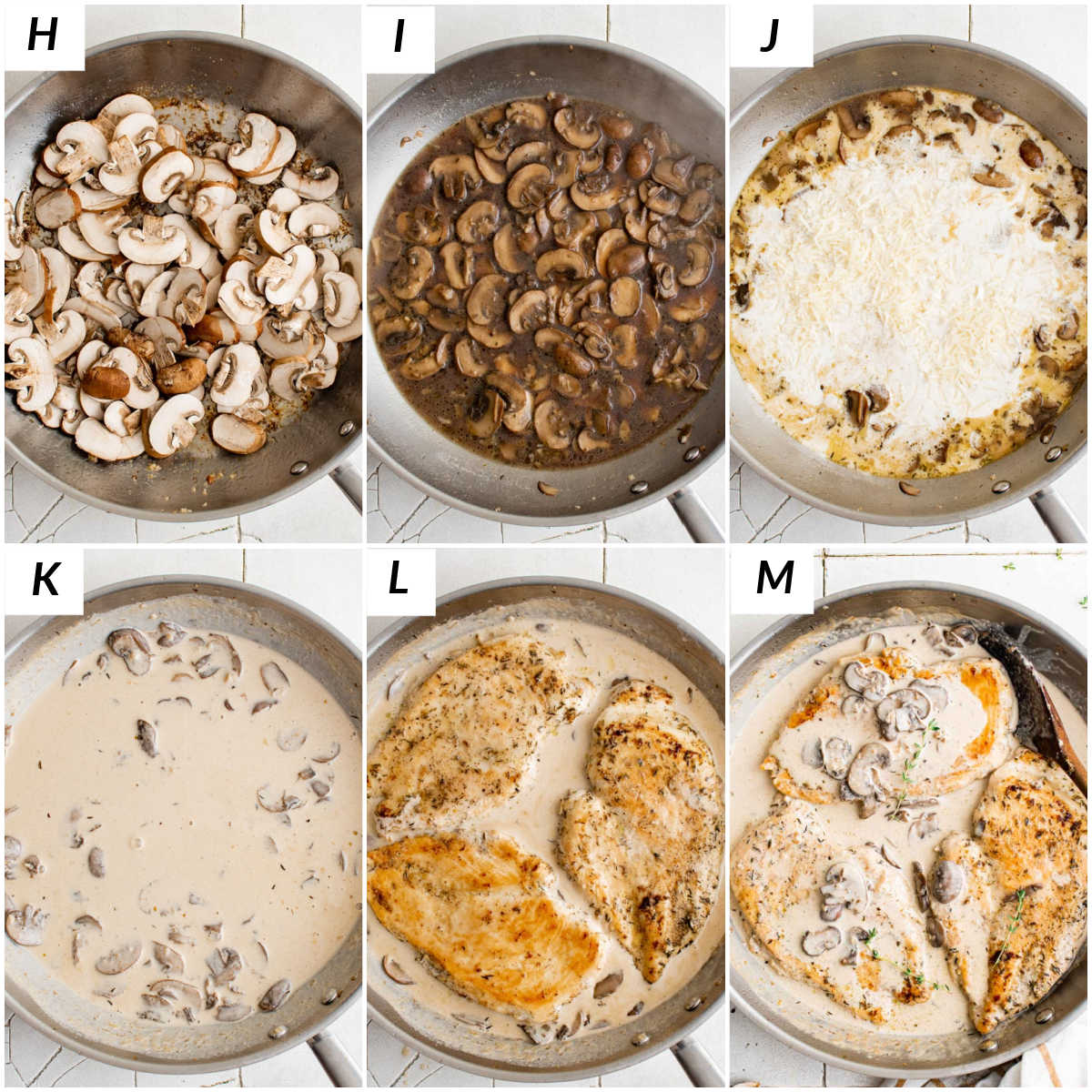 image collage showing the last steps for making chicken mushroom recipe