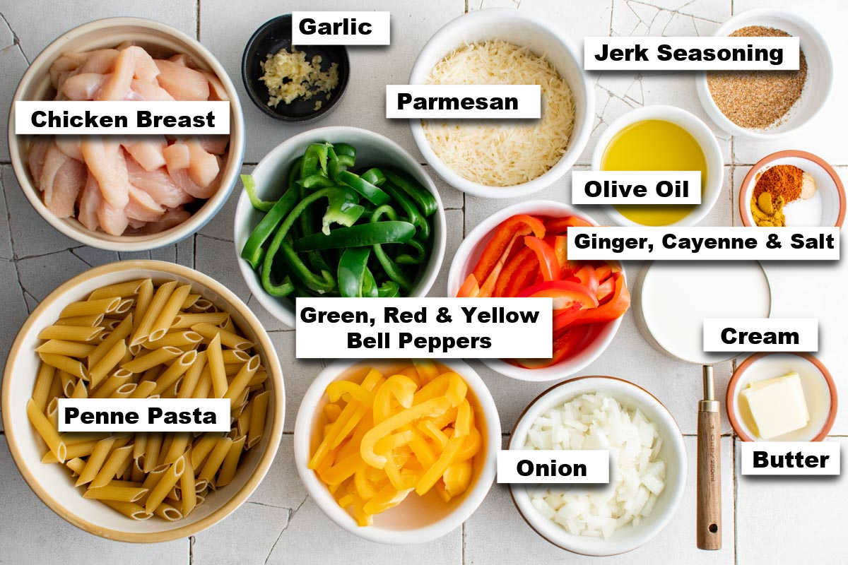 the ingredients needed for making Instant Pot Rasta Pasta