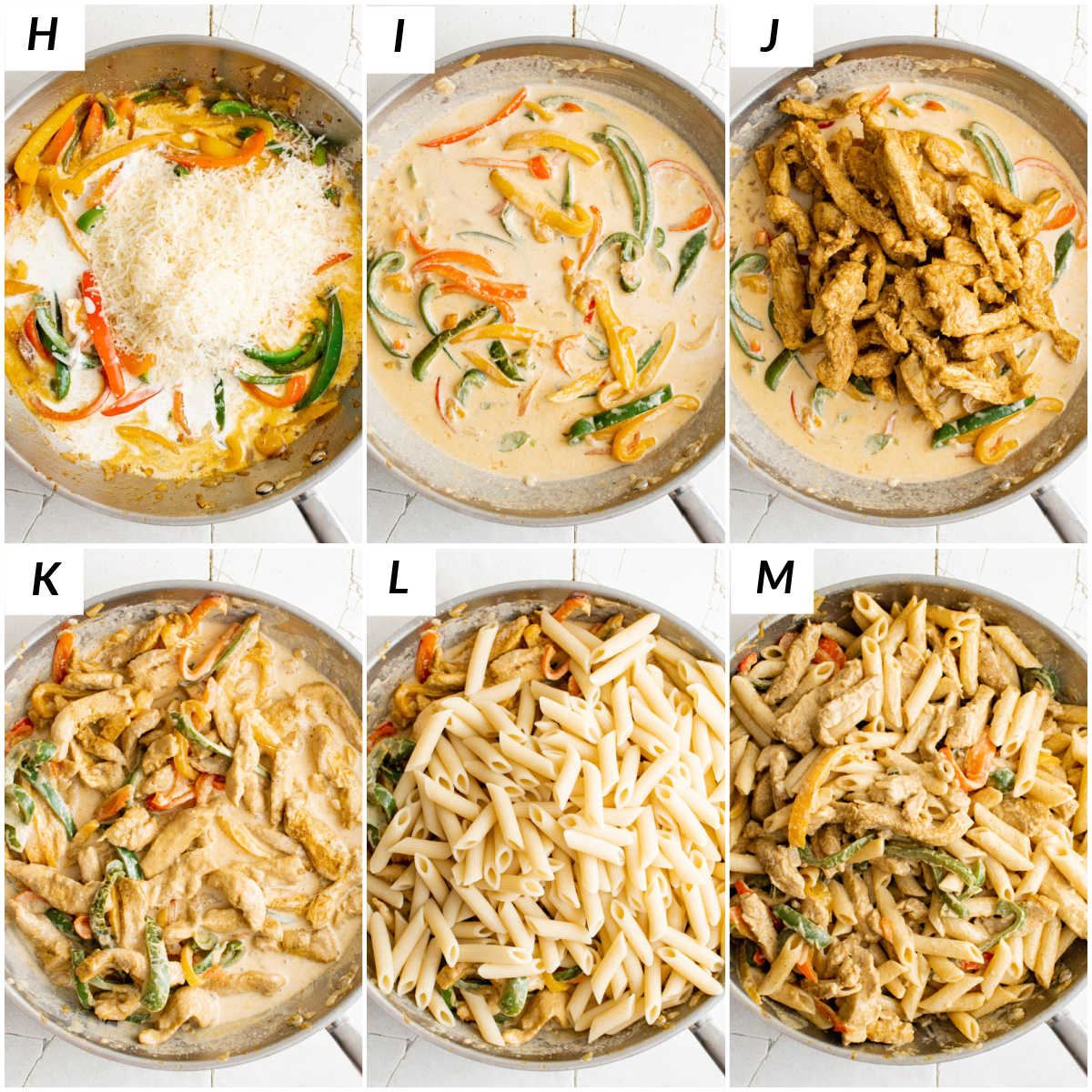 image collage showing the last steps for making Jamaican rasta pasta