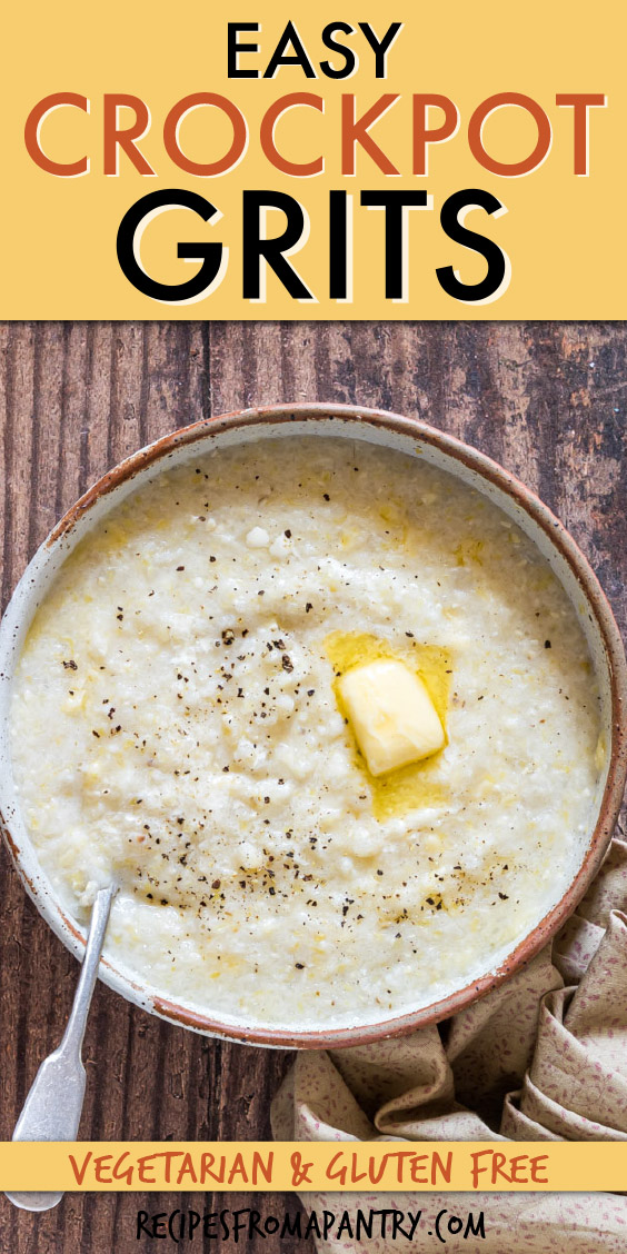 top down view of a bowl of grits with a pat of butter on top
