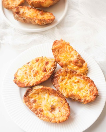 top down view of the finished version of the air fryer frozen potato skins recipe