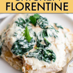 chicken florentine on a plate with a fork