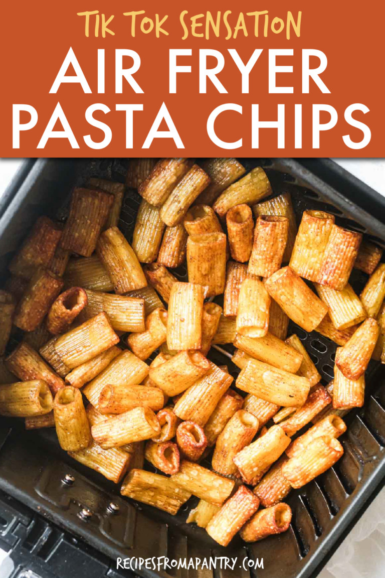 rigatoni pasta chips in an air fryer basket
