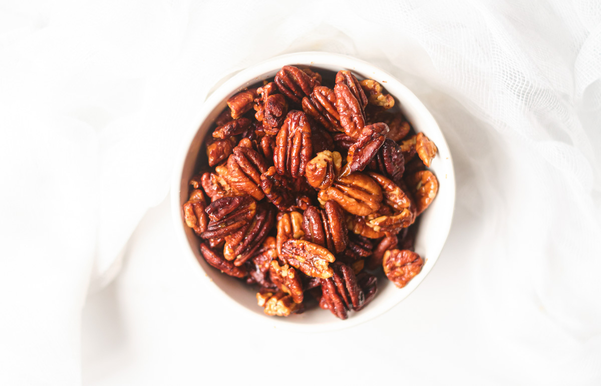 top down view of a serving of air fryer pecans