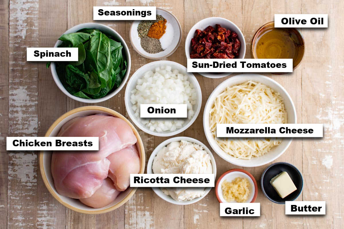 the ingredients needed for making air fryer stuffed chicken breast