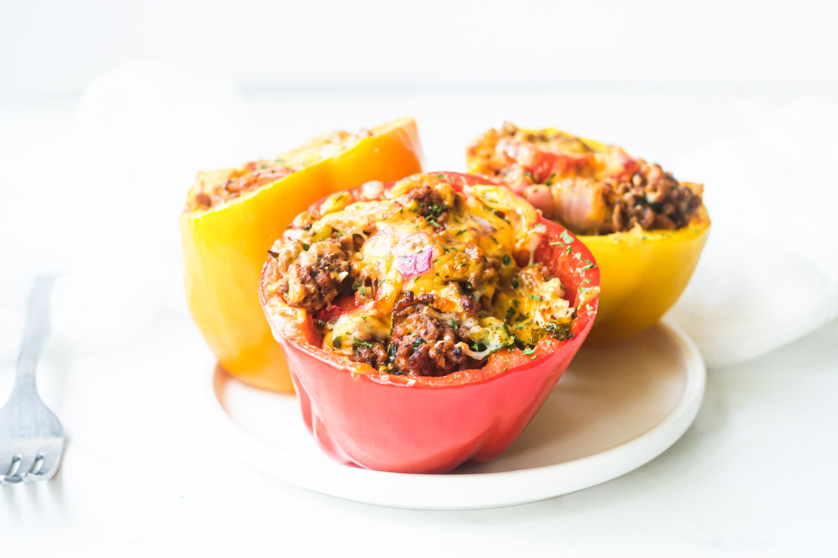 the completed stuffed peppers air fryer recipe