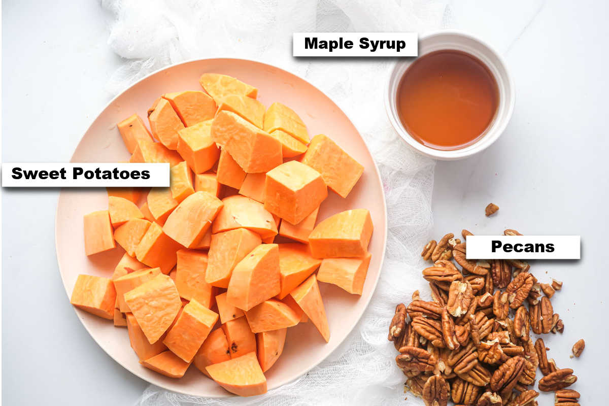 the ingredients needed for making air fryer sweet potato cubes