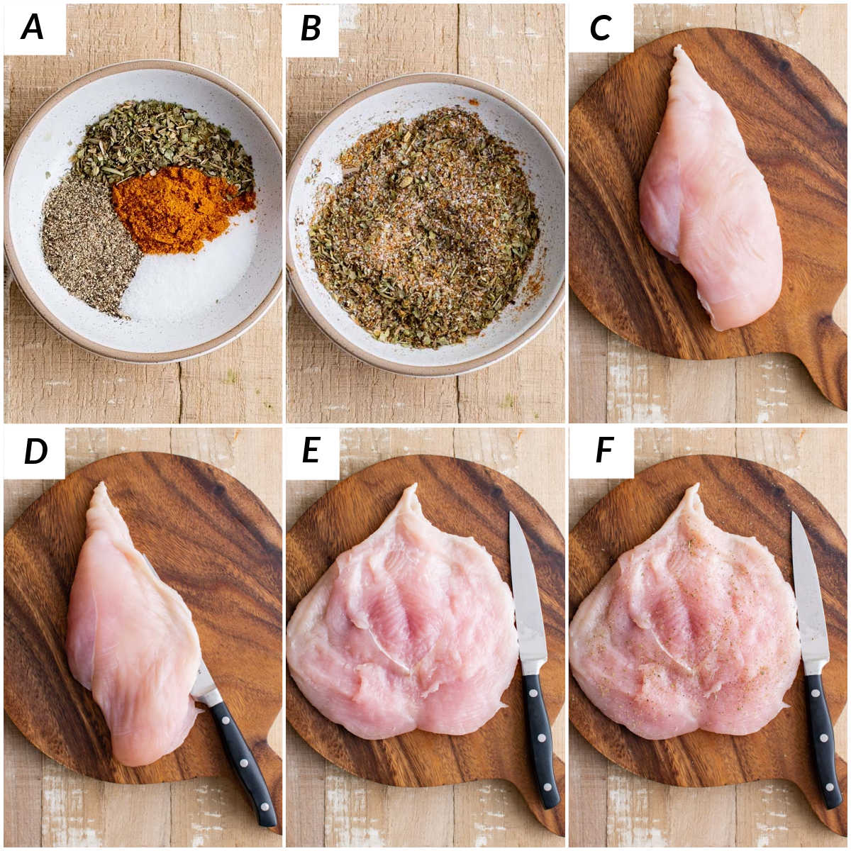 image collage showing the steps for making spinach stuffed chicken breast