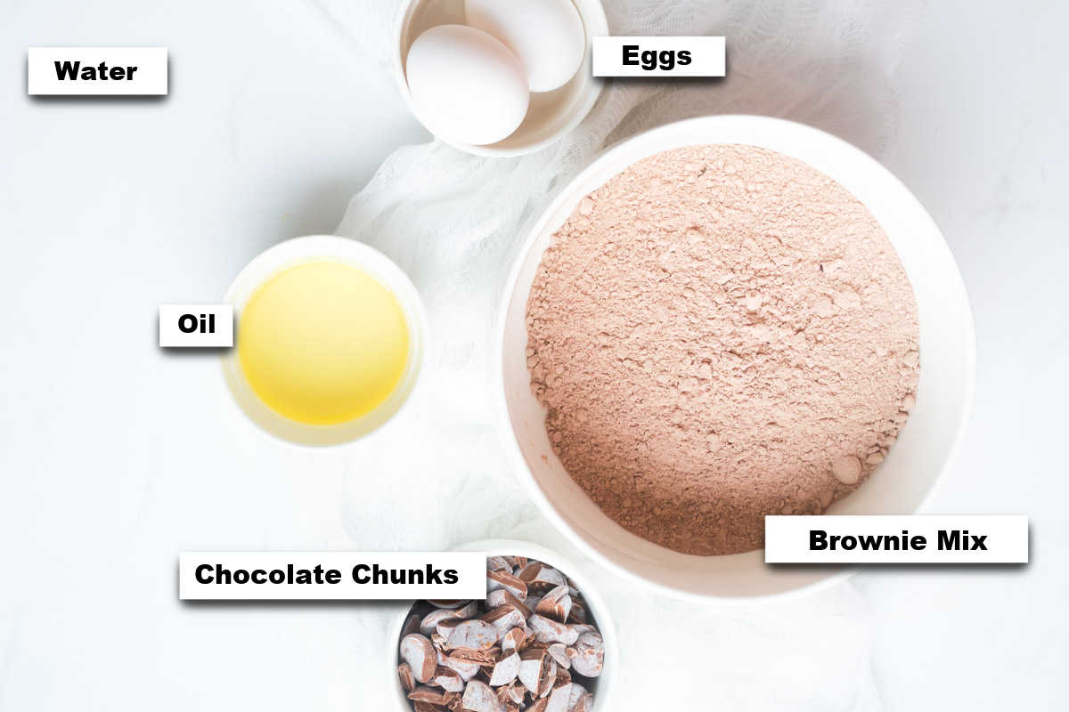 the ingredients needed for making air fryer brownie mix cookies