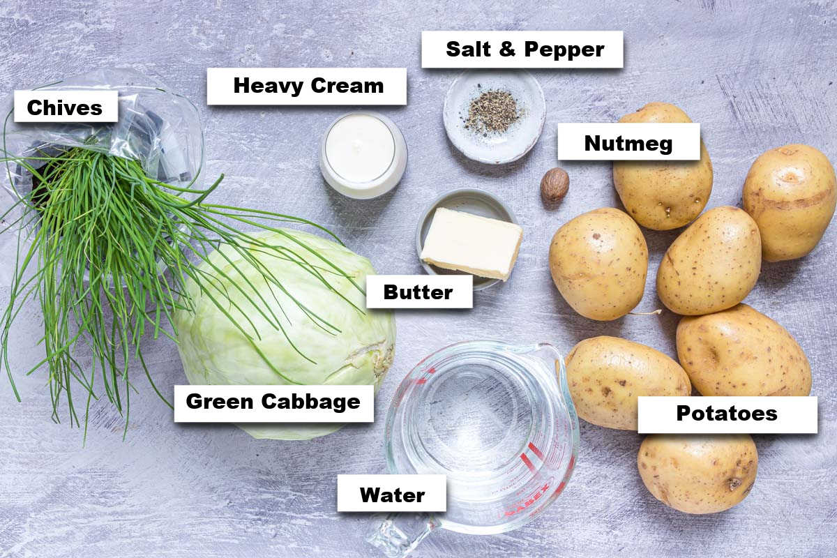 the ingredients needed for making colcannon instant pot
