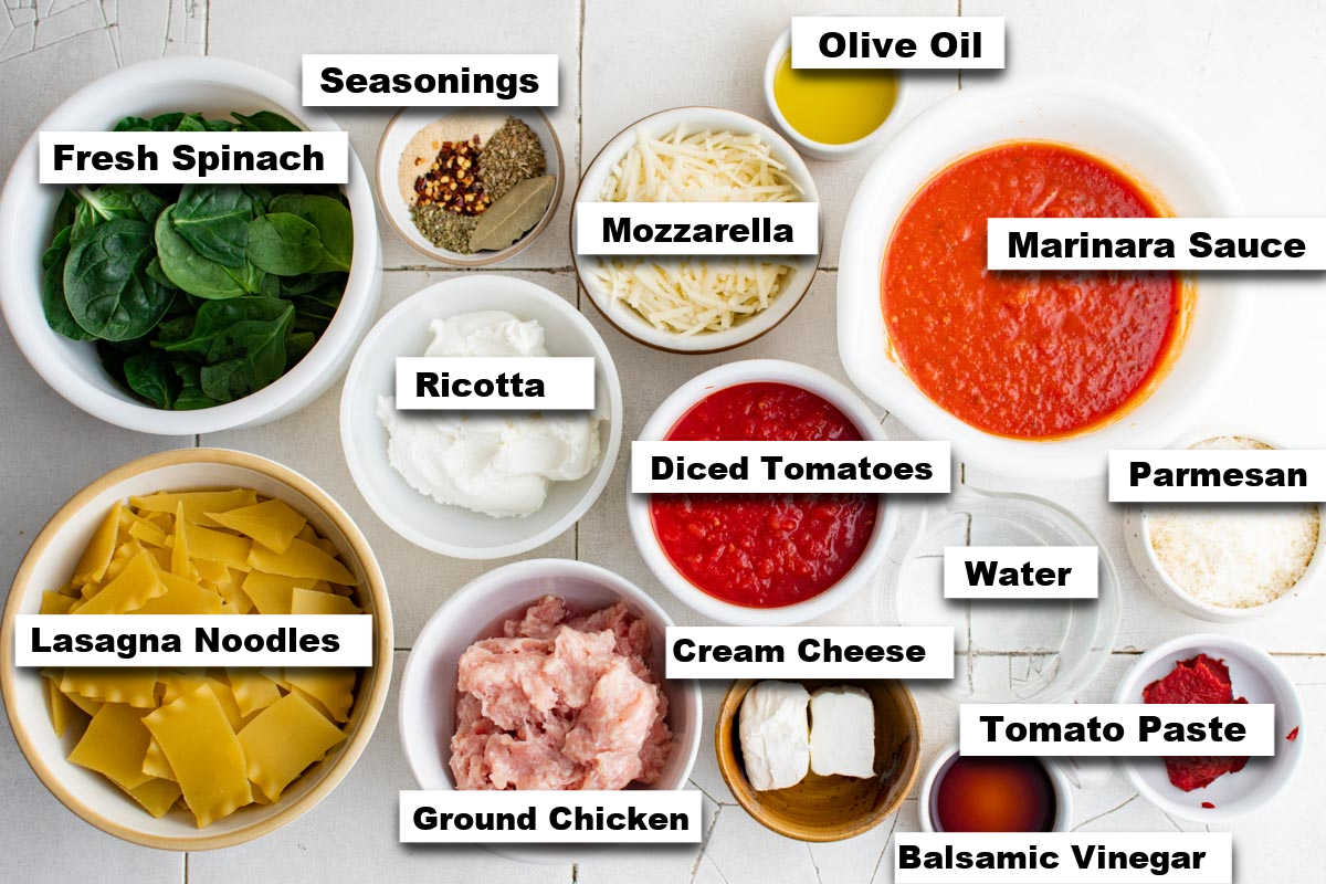 the ingredients needed for making instant pot lasagna soup