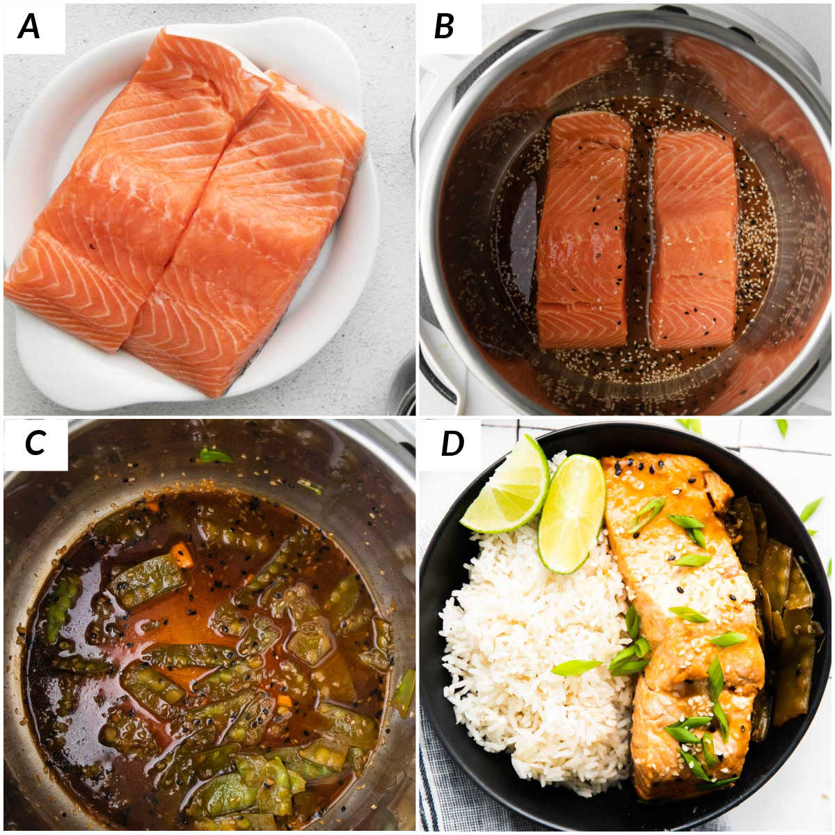 image collage showing the steps for making instant pot salmon.