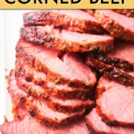 close up of sliced corned beef