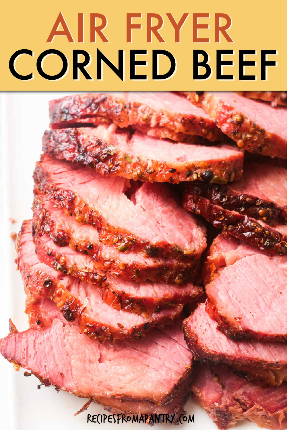 close up of sliced corned beef