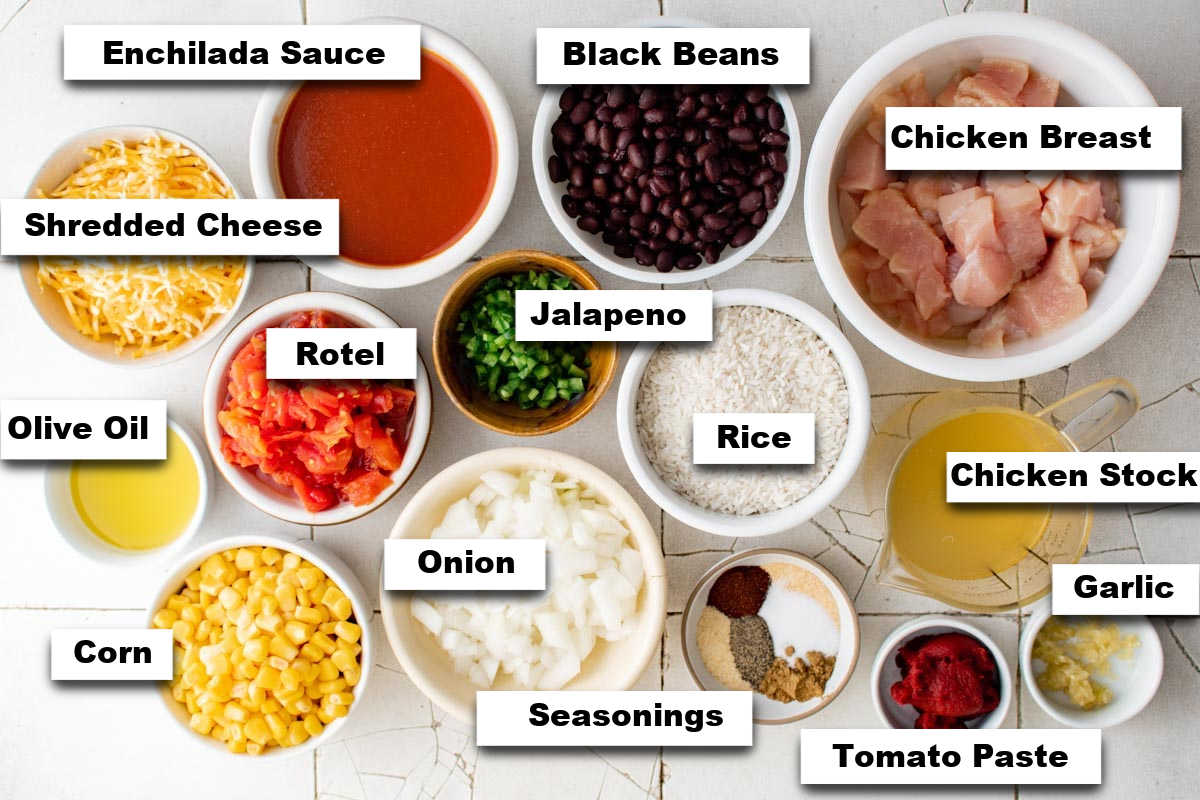 the ingredients needed for making instant pot enchilada rice