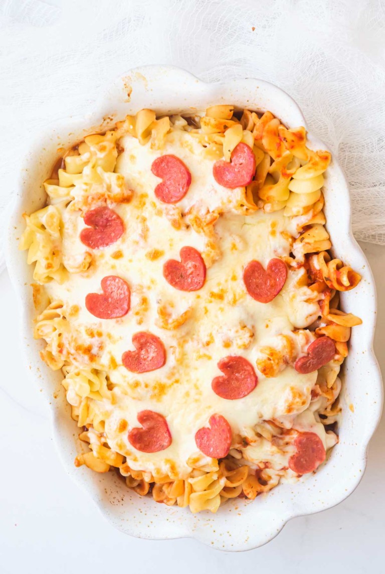 top down view of the air fryer pizza casserole
