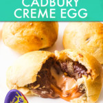 FRIED CADBURY CREME EGGS WRAPPED IN DOUGH WITH ONE SPLIT OPEN