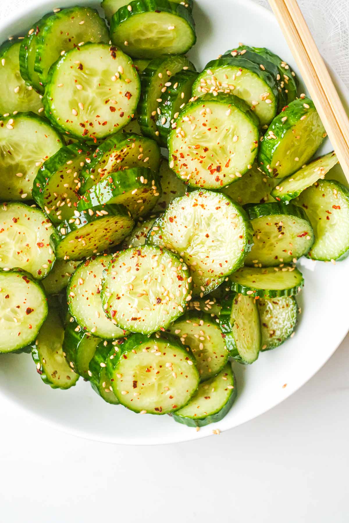 the finished asian cucumber salad ready to be served