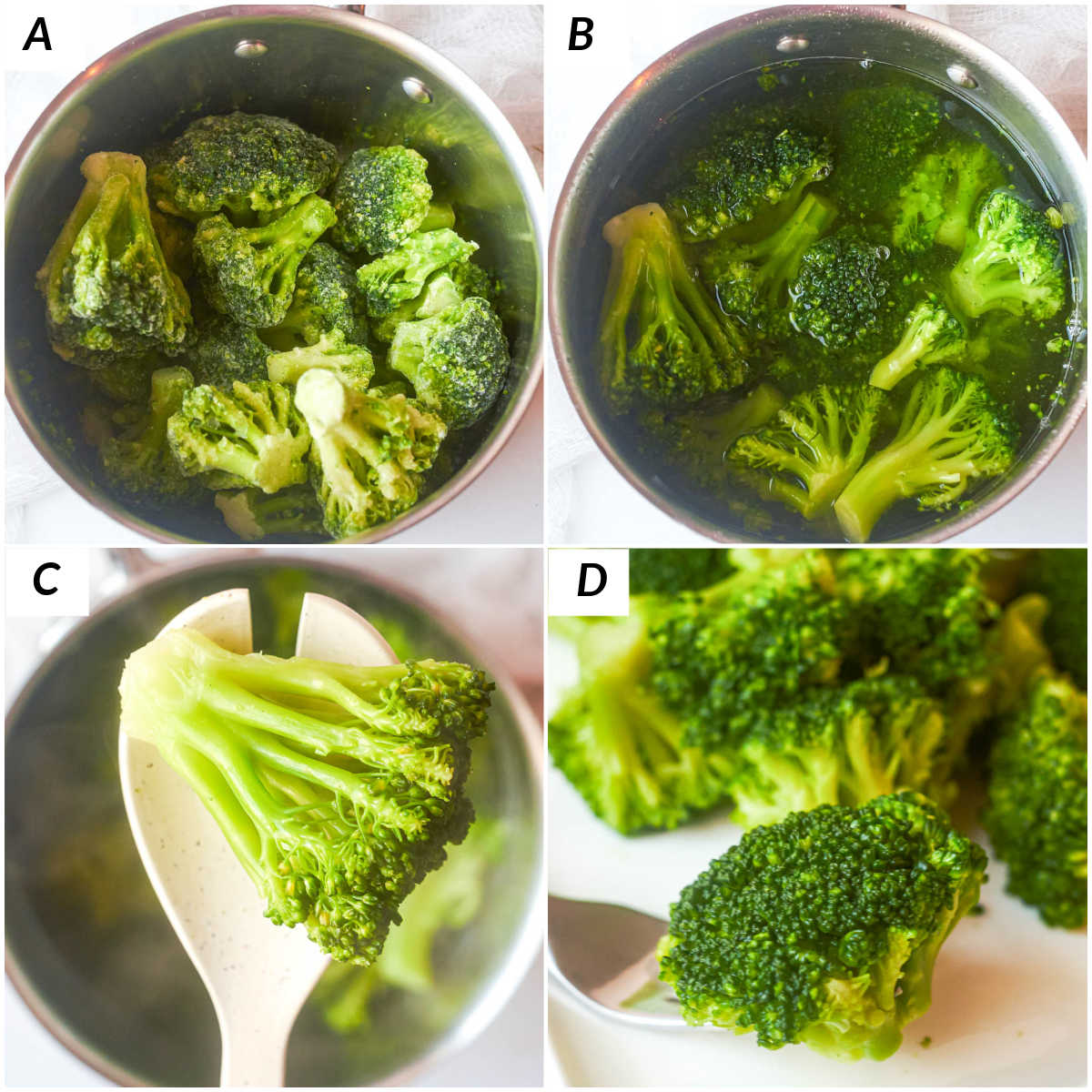 image collage showing the steps for how to boil broccoli