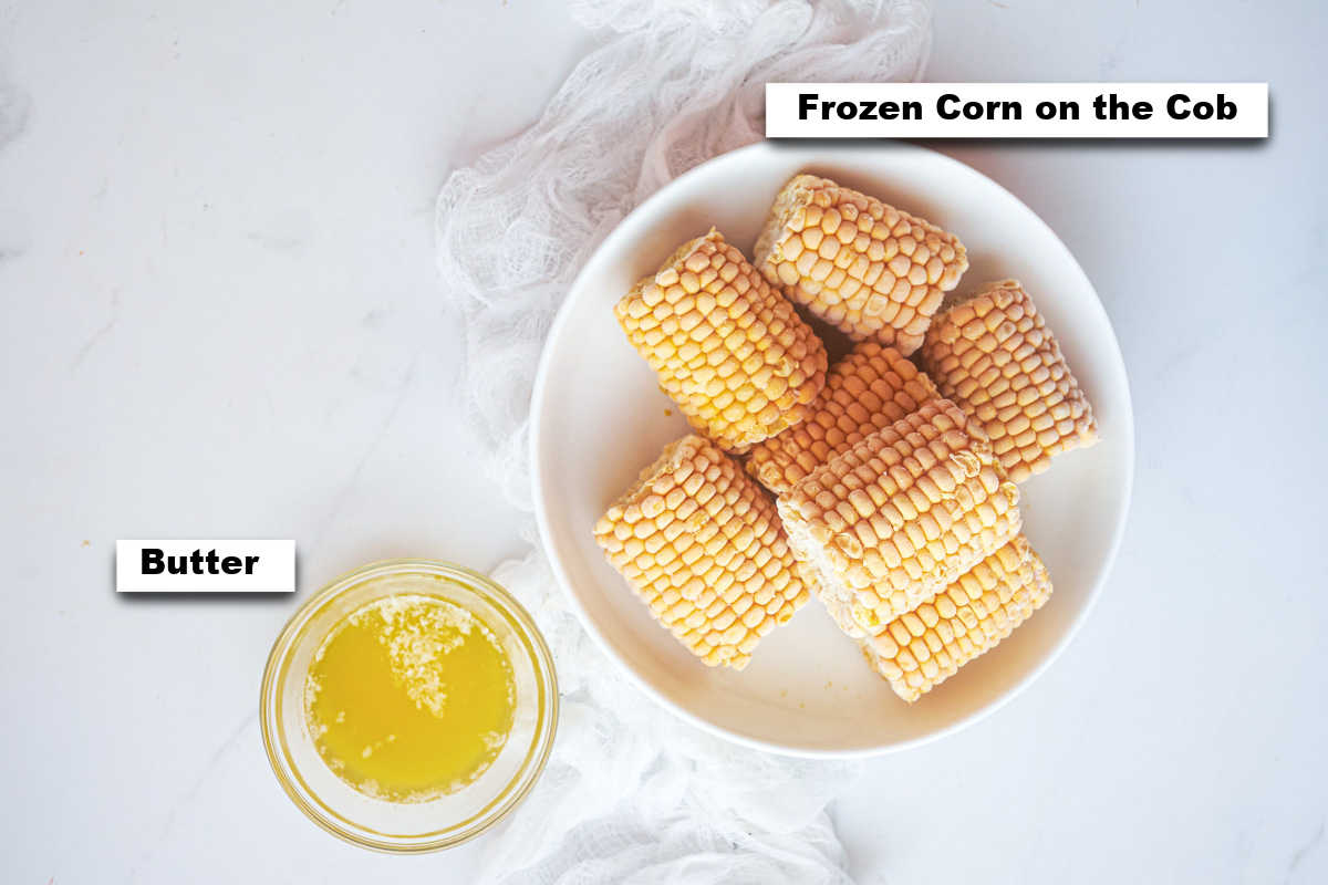 the ingredients needed to learn how to cook frozen corn on the cob