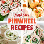A collage of images of pinwheel style appetizers