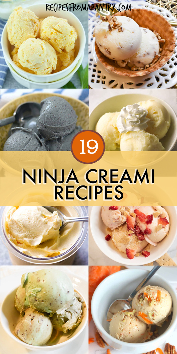 A collage of images of desserts made in the Ninja Creami ice cream maker.
