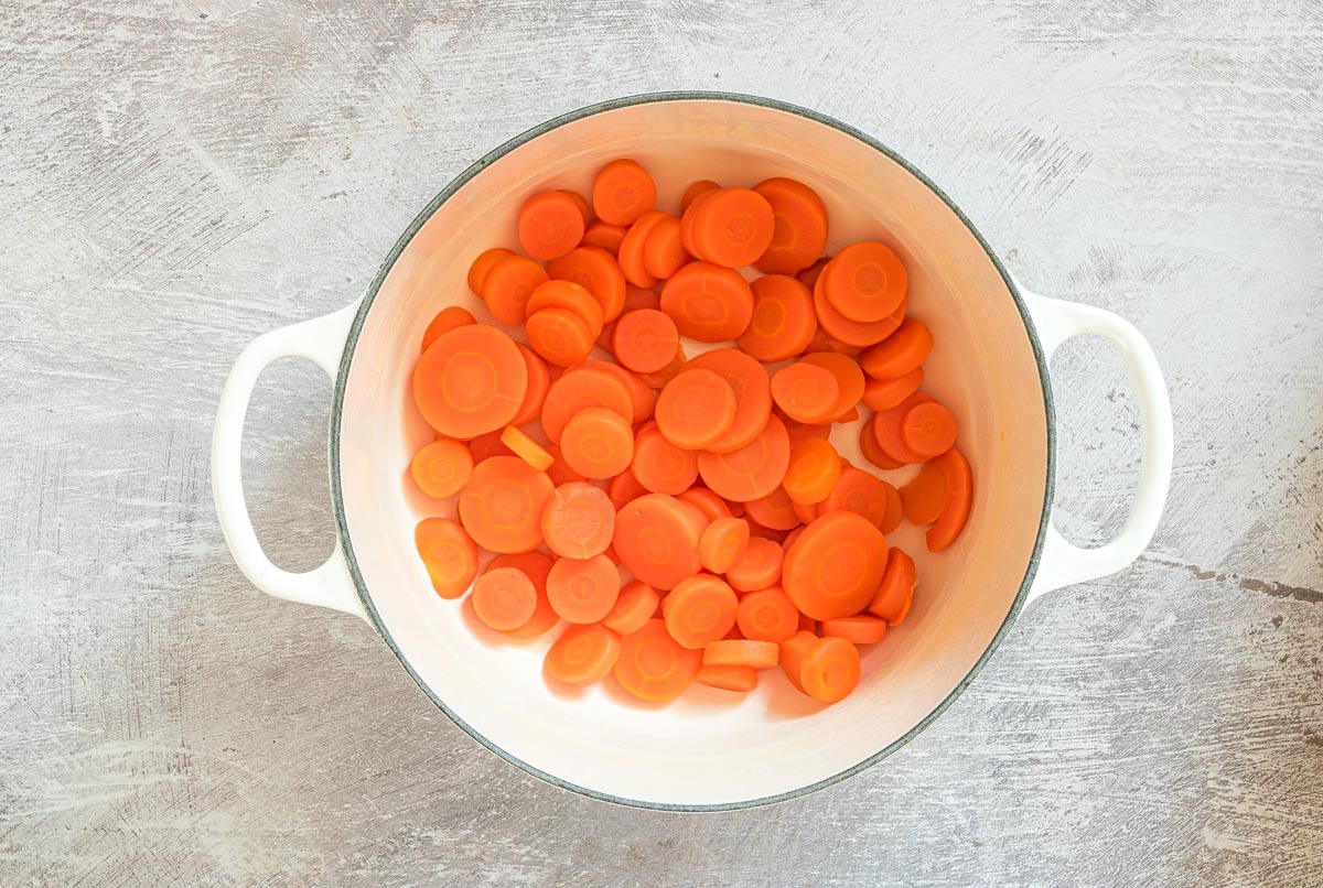 the frozen carrots inside a cooking pot