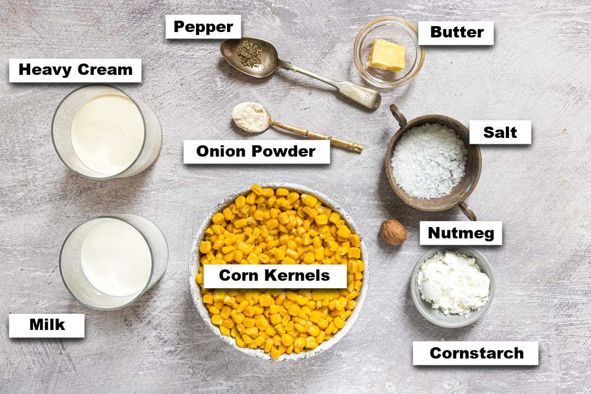 the ingredients for making creamed corn