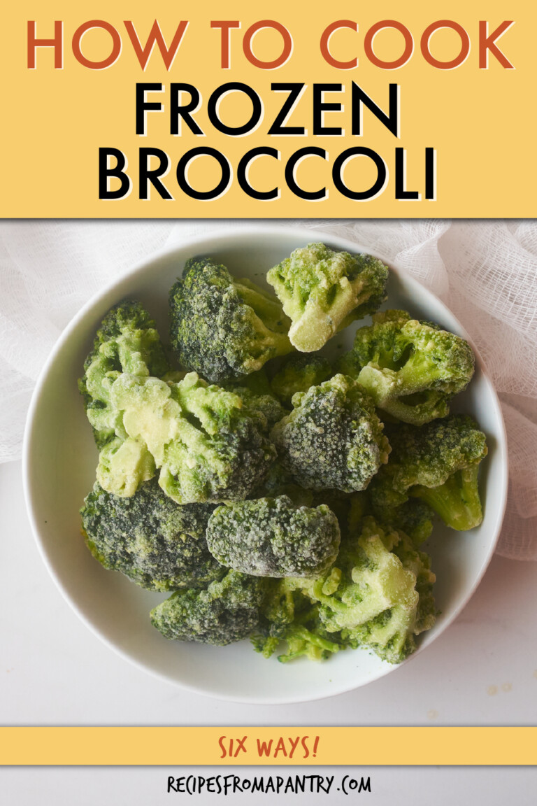A bowl full of frozen broccoli florets