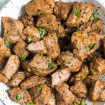 the completed air fryer steak bites recipe