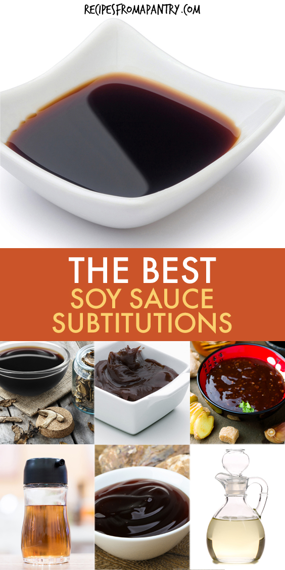 A collage of images of different condiments than can replace soy sauce.