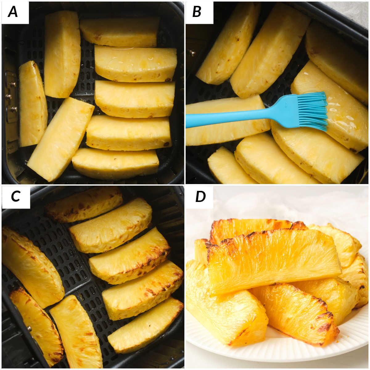 image collage showing the steps for making air fryer pineapple