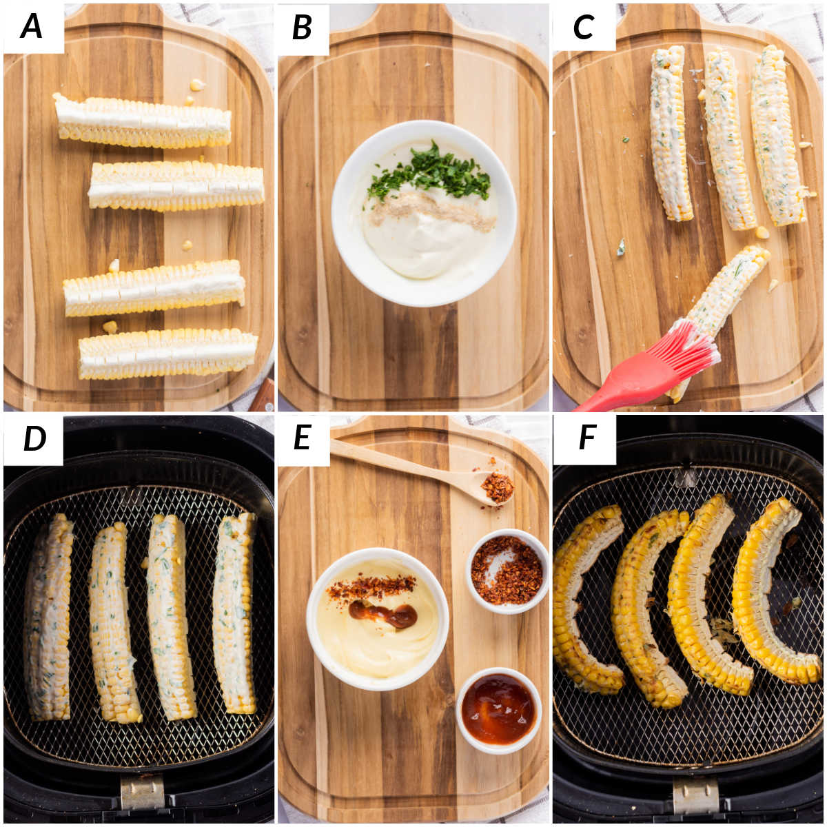 image collage showing the steps for making corn ribs air fryer