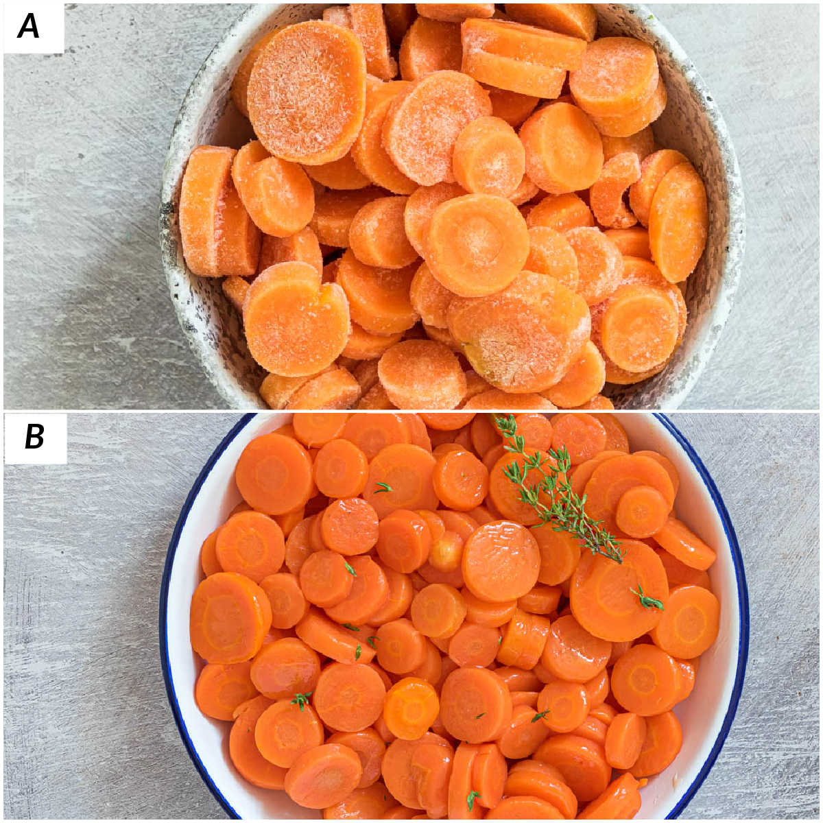 image collage showing how to cook frozen carrots