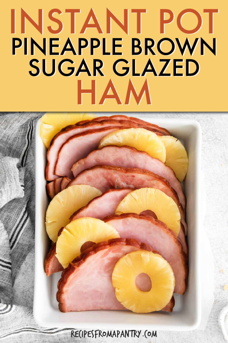 Layered ham and pineapple slices in a rectangular serving dish