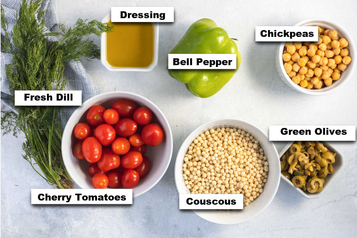 the ingredients needed to make this instant pot couscous salad recipe