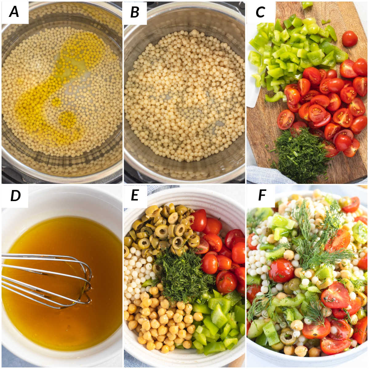 image collage showing the steps for making instant pot couscous salad