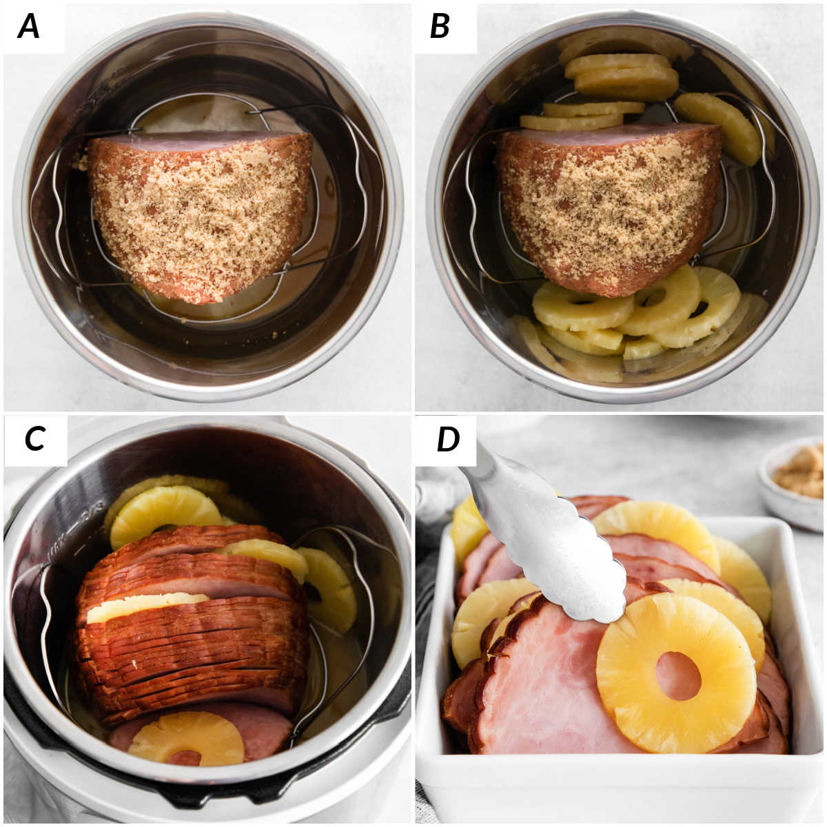 image collage showing the steps for making instant pot ham