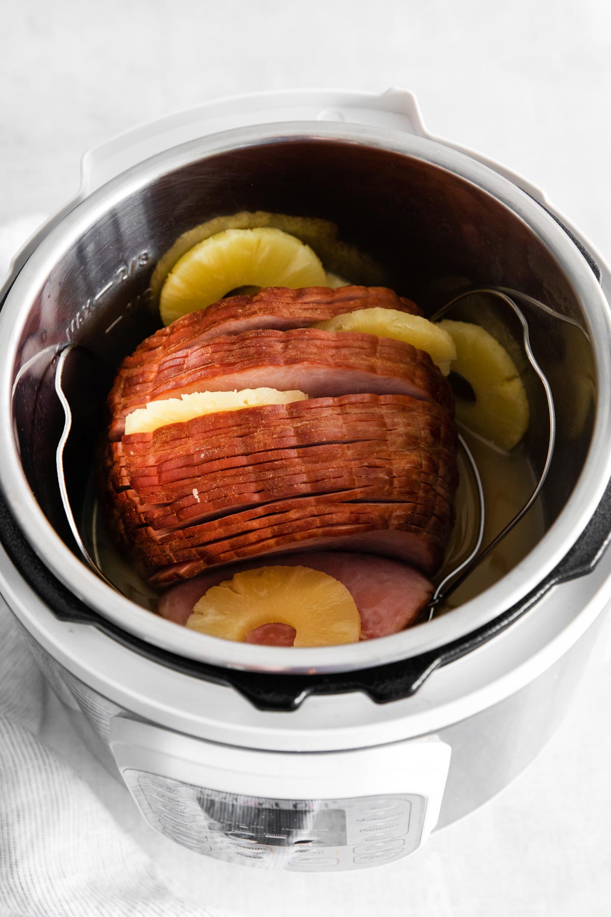 top down view of the finished ham in instant pot